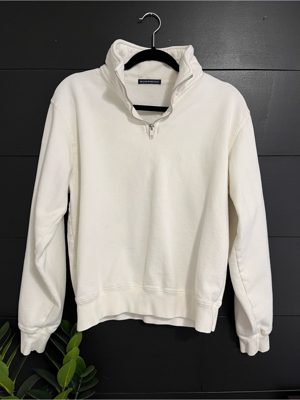 BRANDY MELVILLE White Quarter-zip Pullover Sweatshirt College Fall One Size EUC